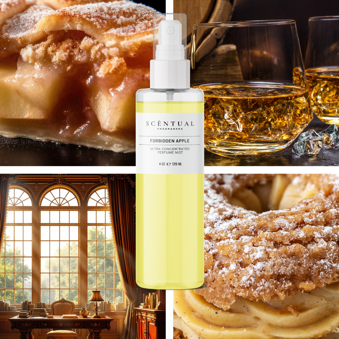Forbidden Apple collage of apple pie and luxury room